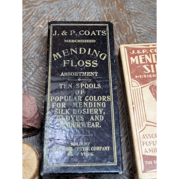 Lot VTG J & P Coats Mending Floss  Box Thread Spools Silk Hosiery Darning Cotton - Picture 8 of 10